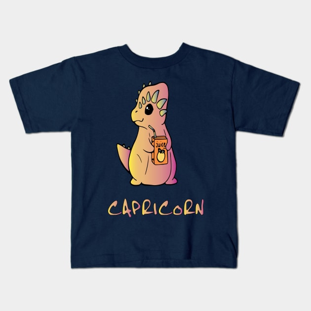 Capricorn dinosaur drinking juice Kids T-Shirt by lazykitty